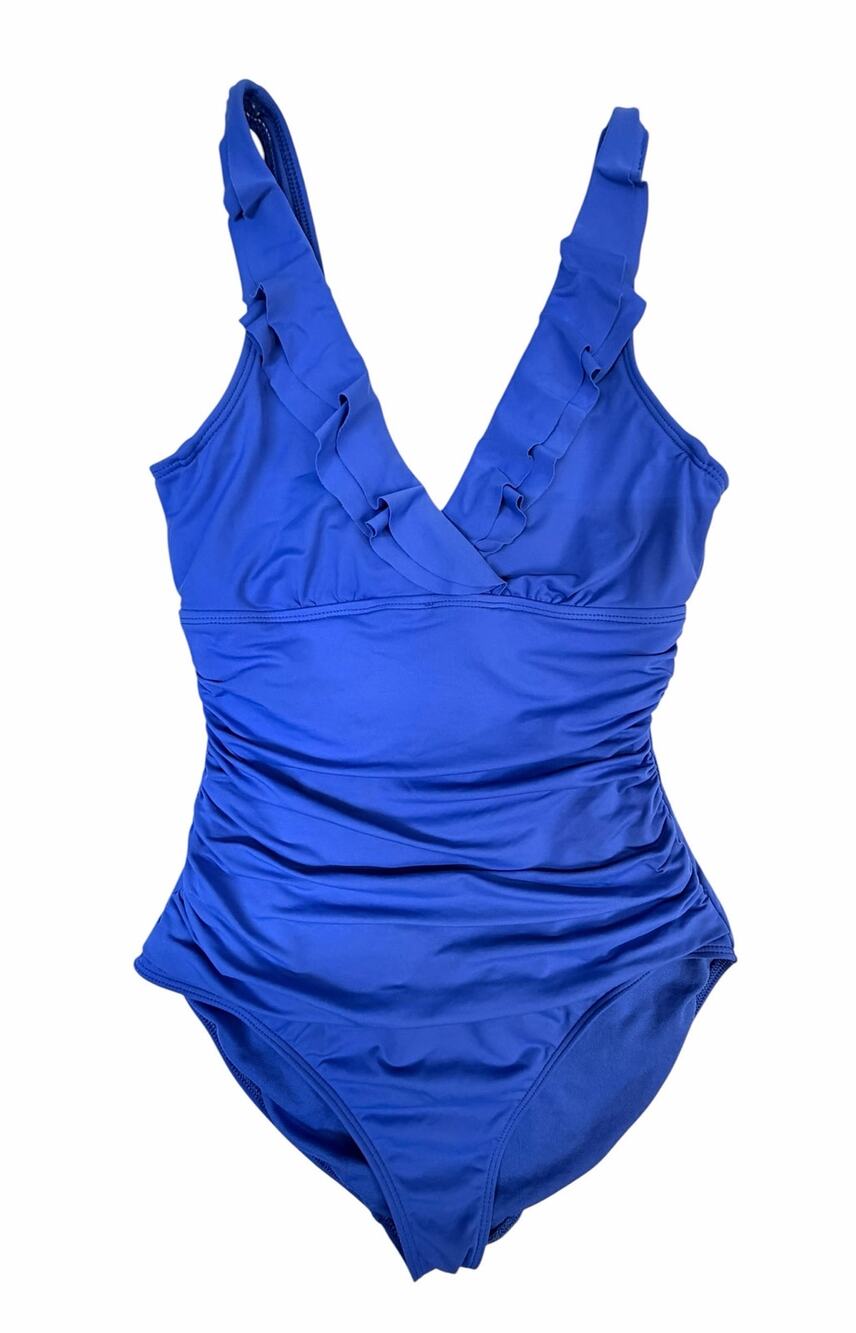 Lauren Ralph Lauren One Piece Swimsuit US 8 Blue Ruffle Tummy Control